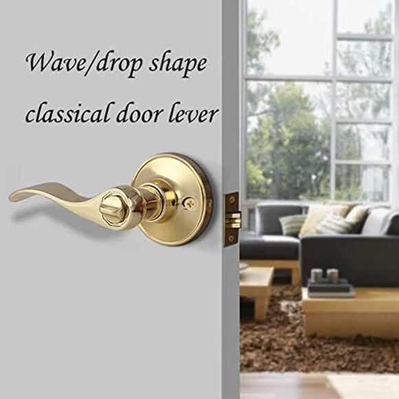 NWT Goldentimehardware Privacy Lever Door Handle w/Thumb Lock, Polished Brass - Picture 4 of 5